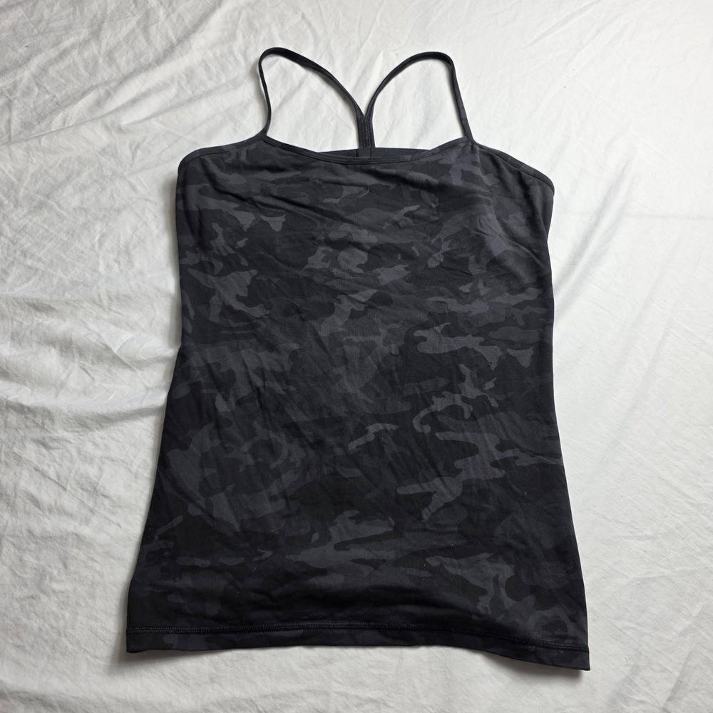 Lululemon Power Y Tank Camo Women's 10 Shelf Bra missing pads